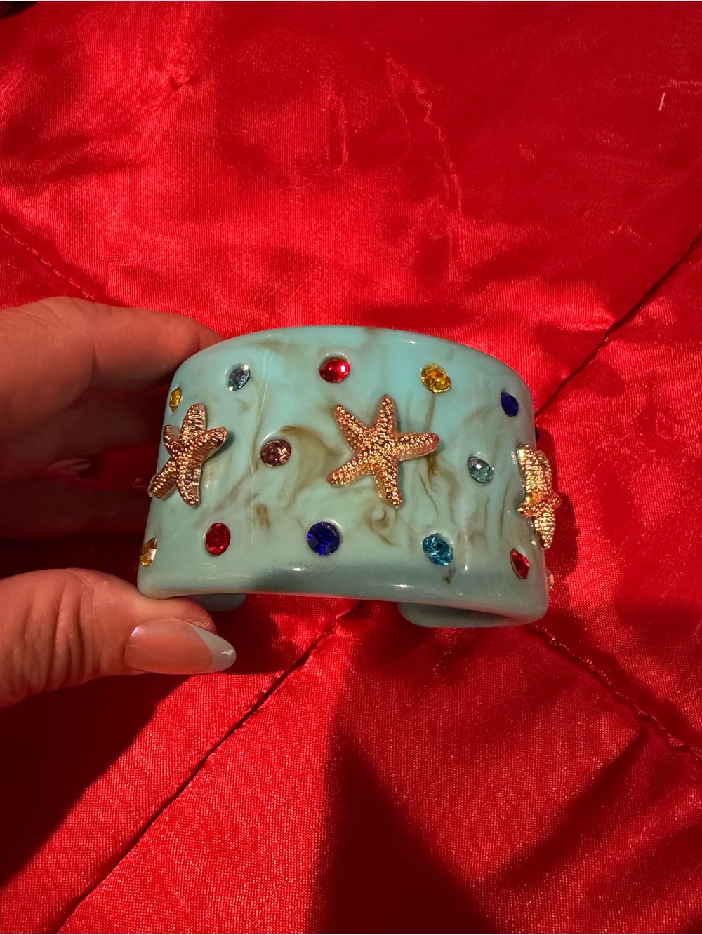 Aqua Starfish Embellished Cuff Bracelet - Women Accessories